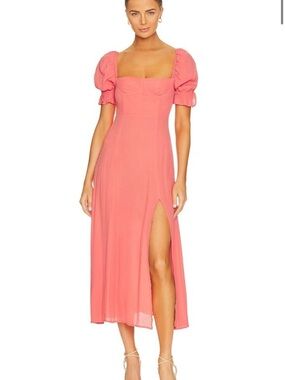 WeWoreWhat Puff Sleeve Midi Dress Coral Orange Pink Size 4